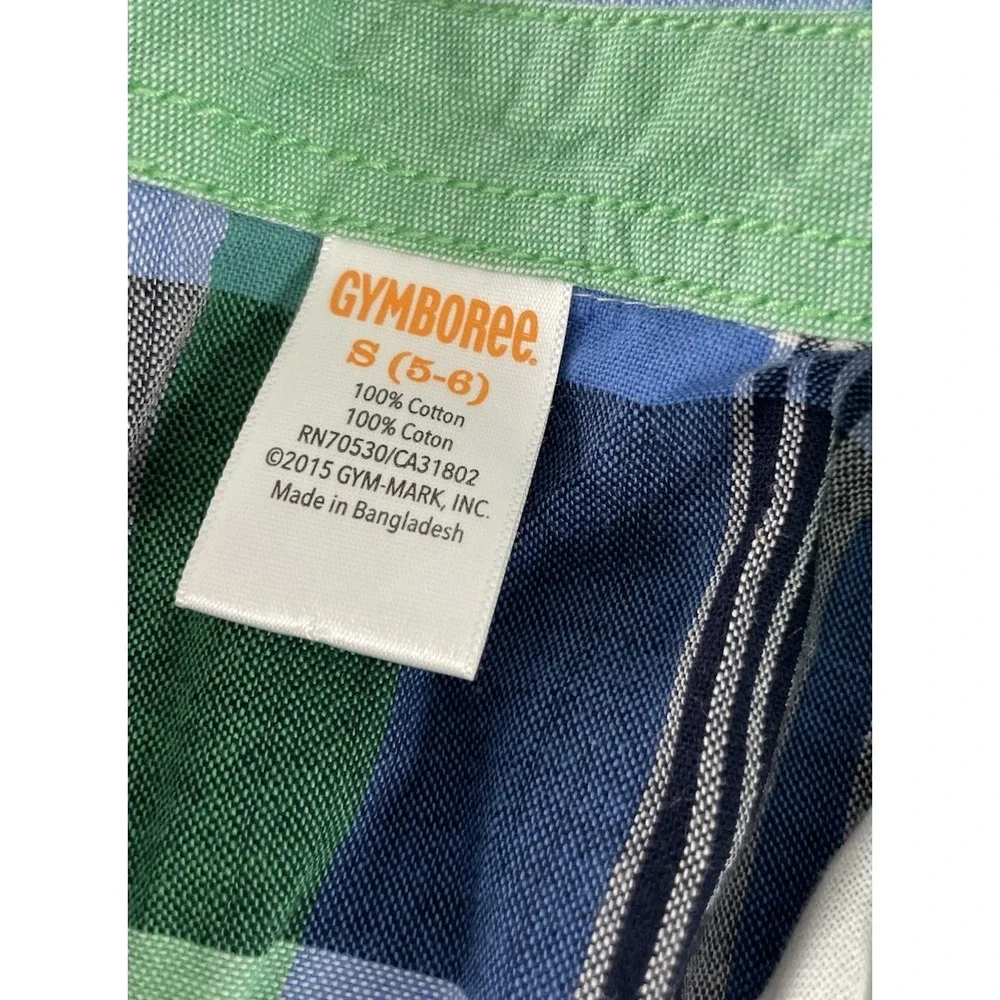 Gymboree Summer Picnic Boys Short Sleeve Button Down Plaid Shirt‎ Size Small 5/6